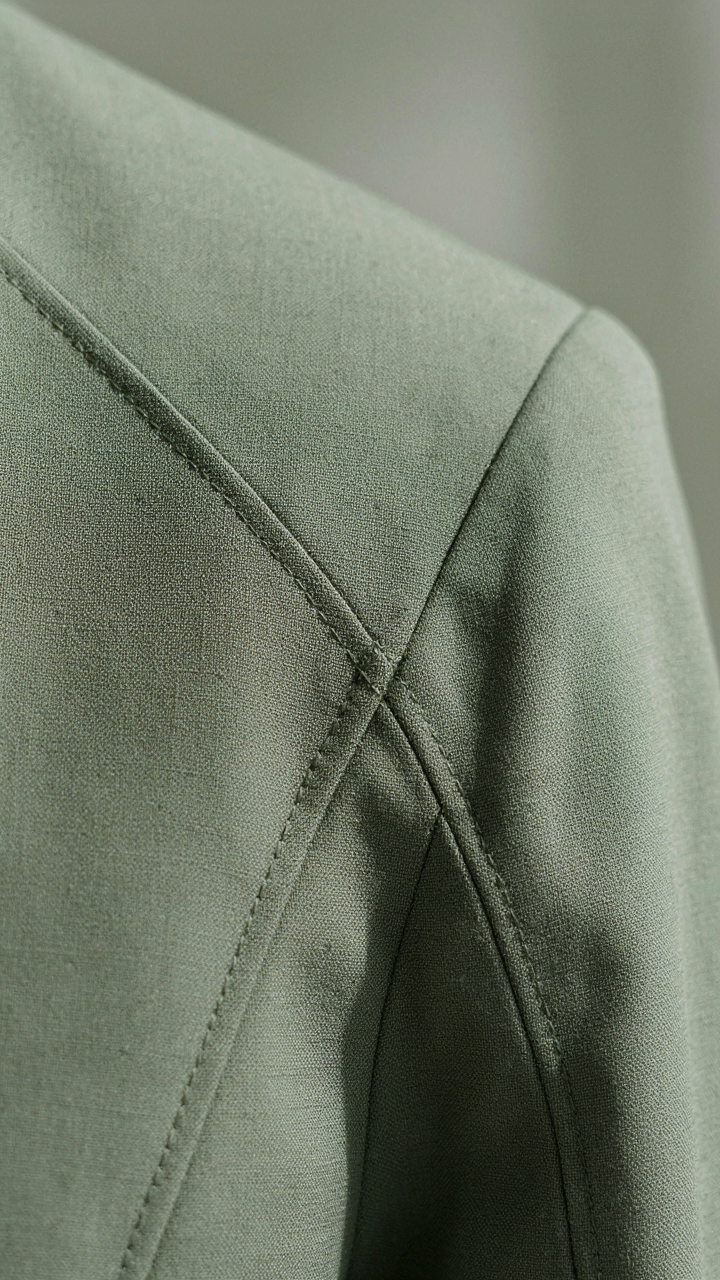 Close-up of a dress with diagonal seams for support.