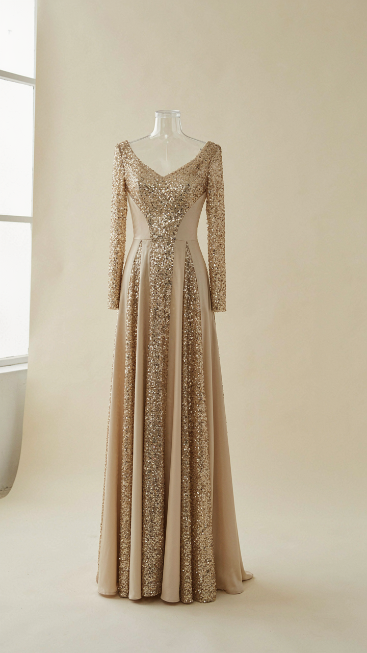 A sequin cocktail dress with contrasting matte silk charmeuse panels.