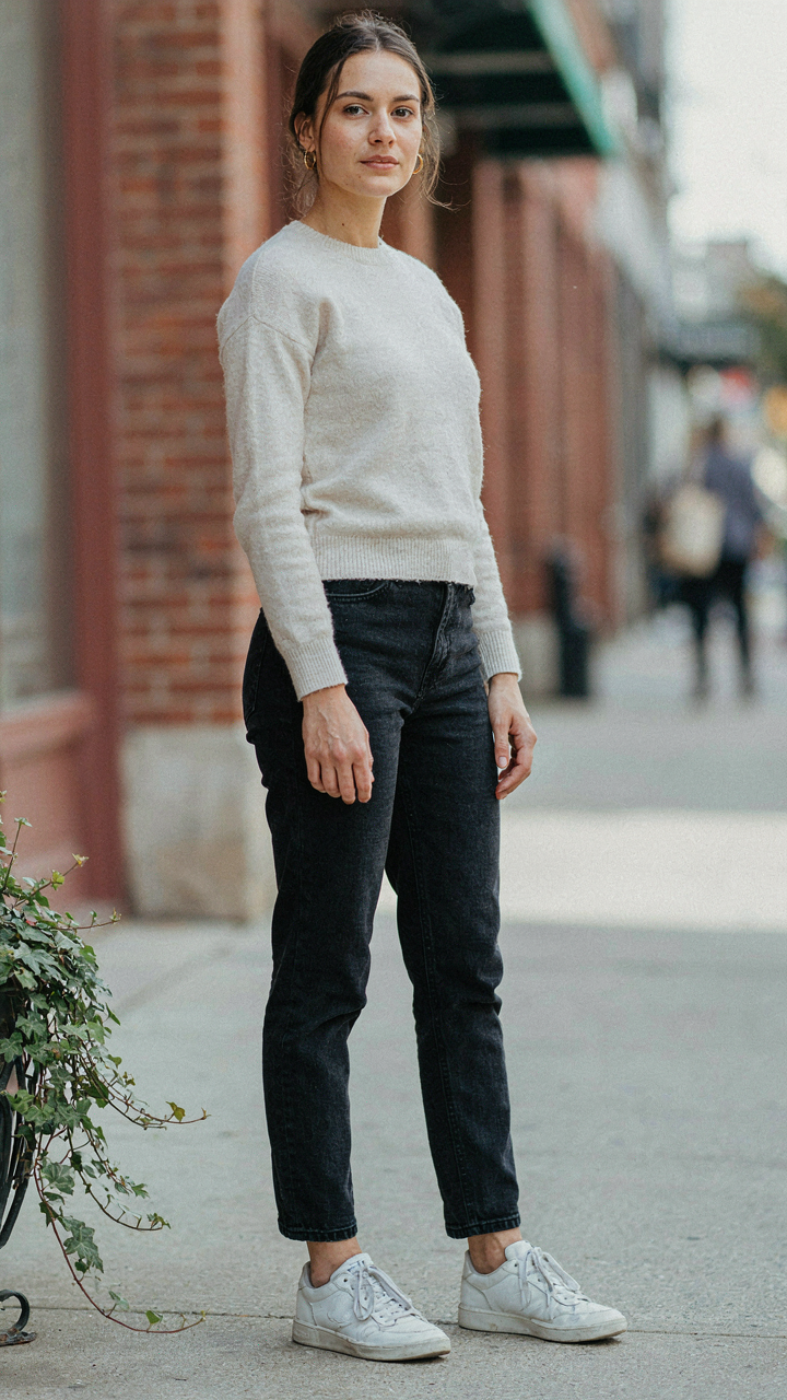 A person stands with confident posture, shoulders back, making eye contact.