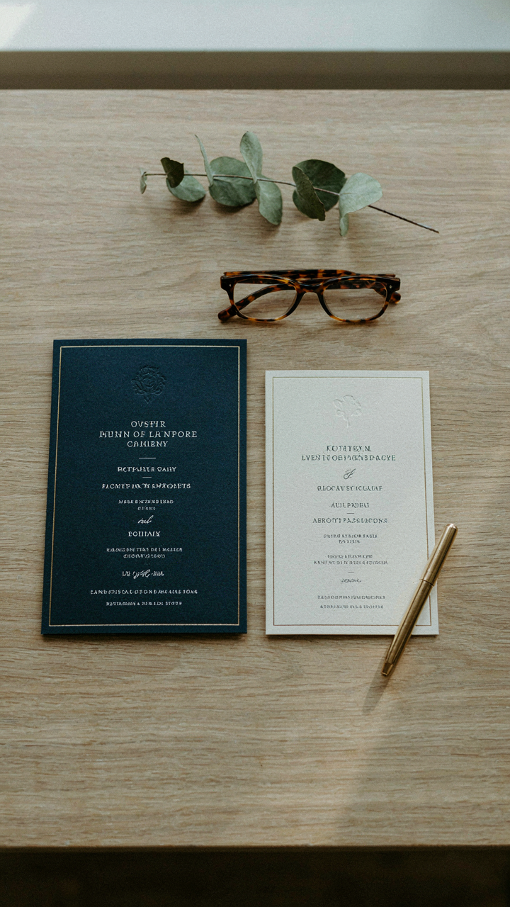 Two event invitations, one for black tie and one for black tie optional.
