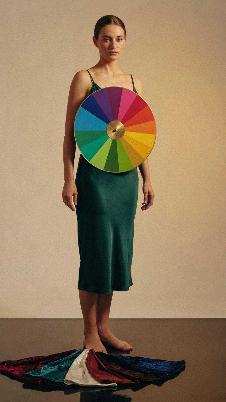 A color wheel chart reflecting vibrant jewel tones under warm lighting.