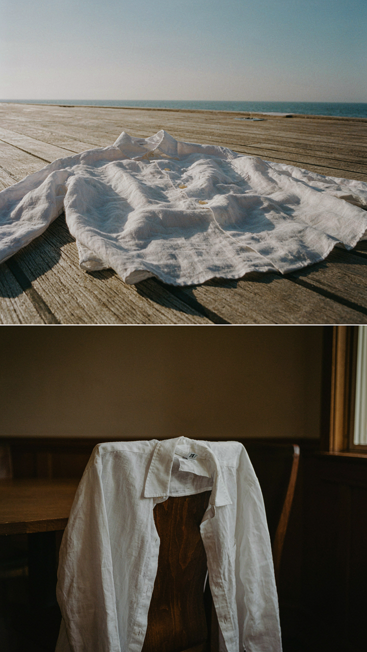 The same linen shirt appears casual in sun and polished in evening light.