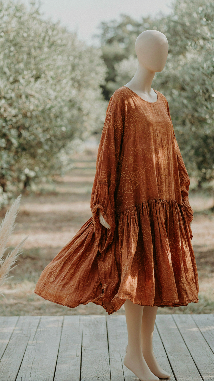 Mannequin in a loose boho maxi dress with flowing fabric.