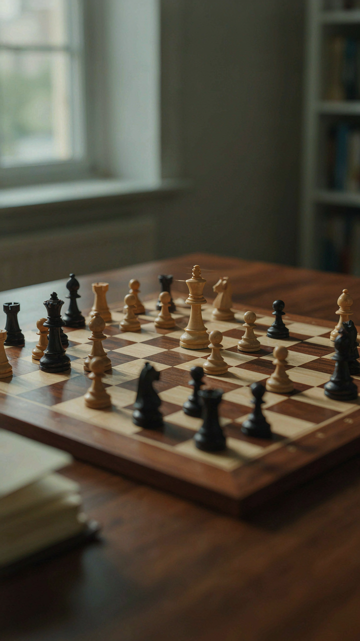 Chess queen piece making a decisive move on a chess board.