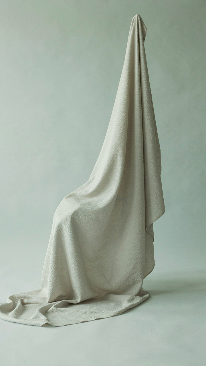 Matte crepe fabric draped and folded, showing its texture and weight.
