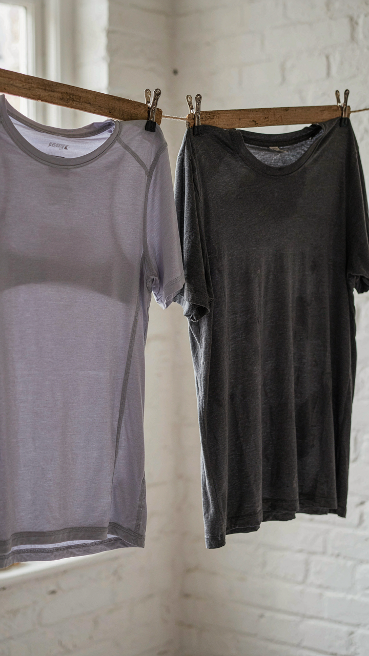 A lightweight synthetic shirt dries faster than a heavy cotton shirt.