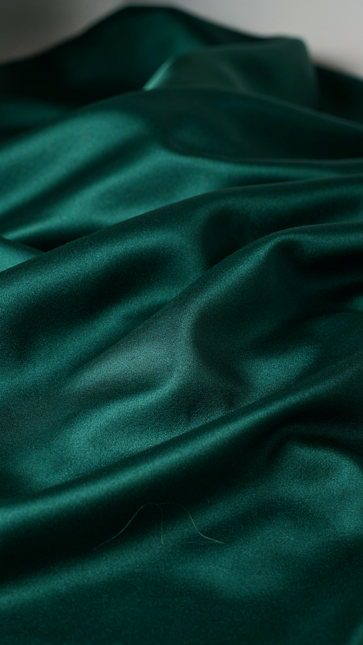 Close up view of luxurious silk charmeuse fabric draped elegantly.
