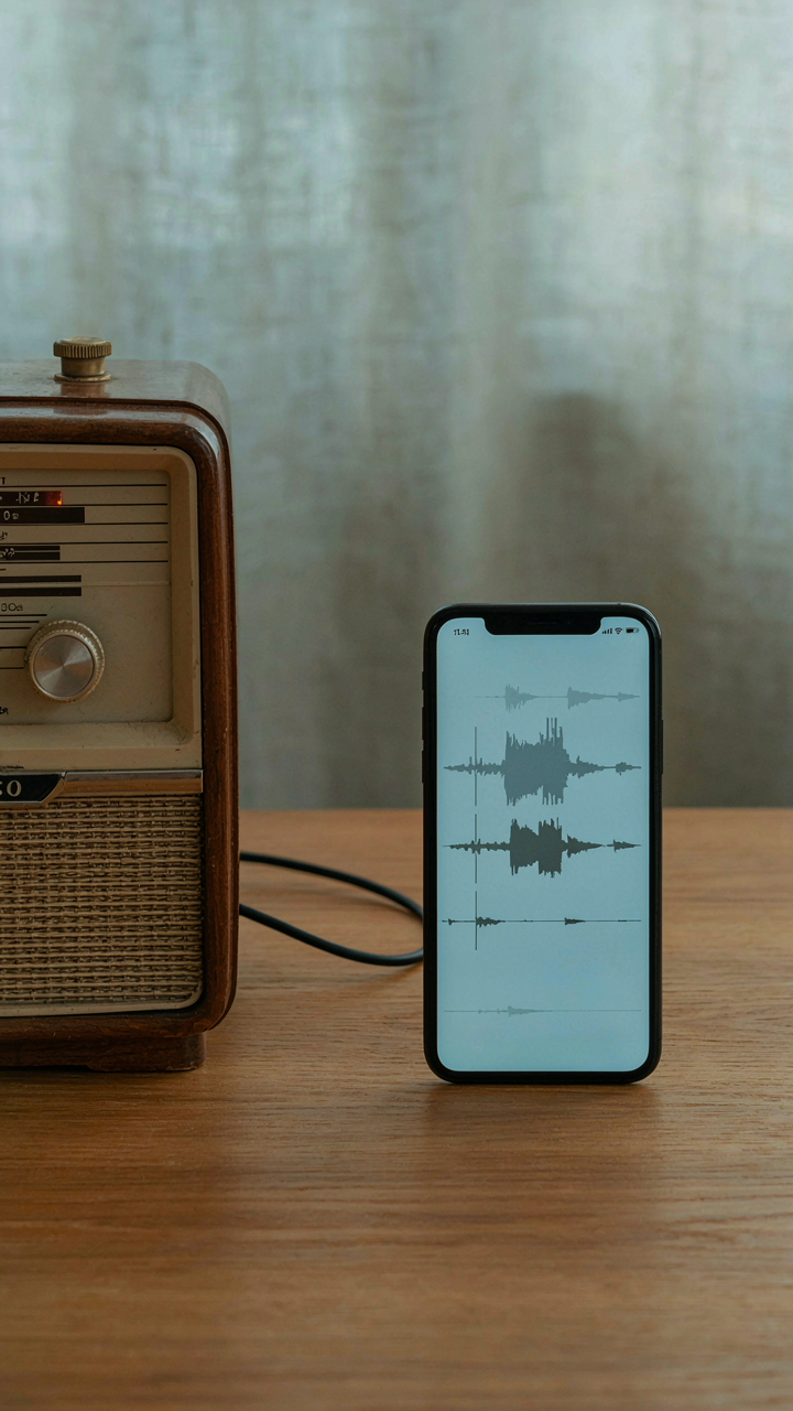 A vintage radio with clear signal next to a modern compressed data icon.