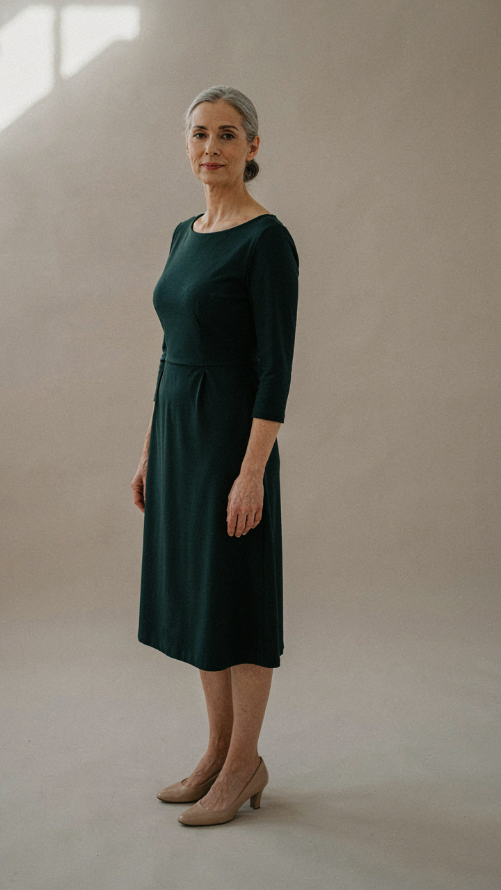 A woman over 60 standing tall with excellent posture.