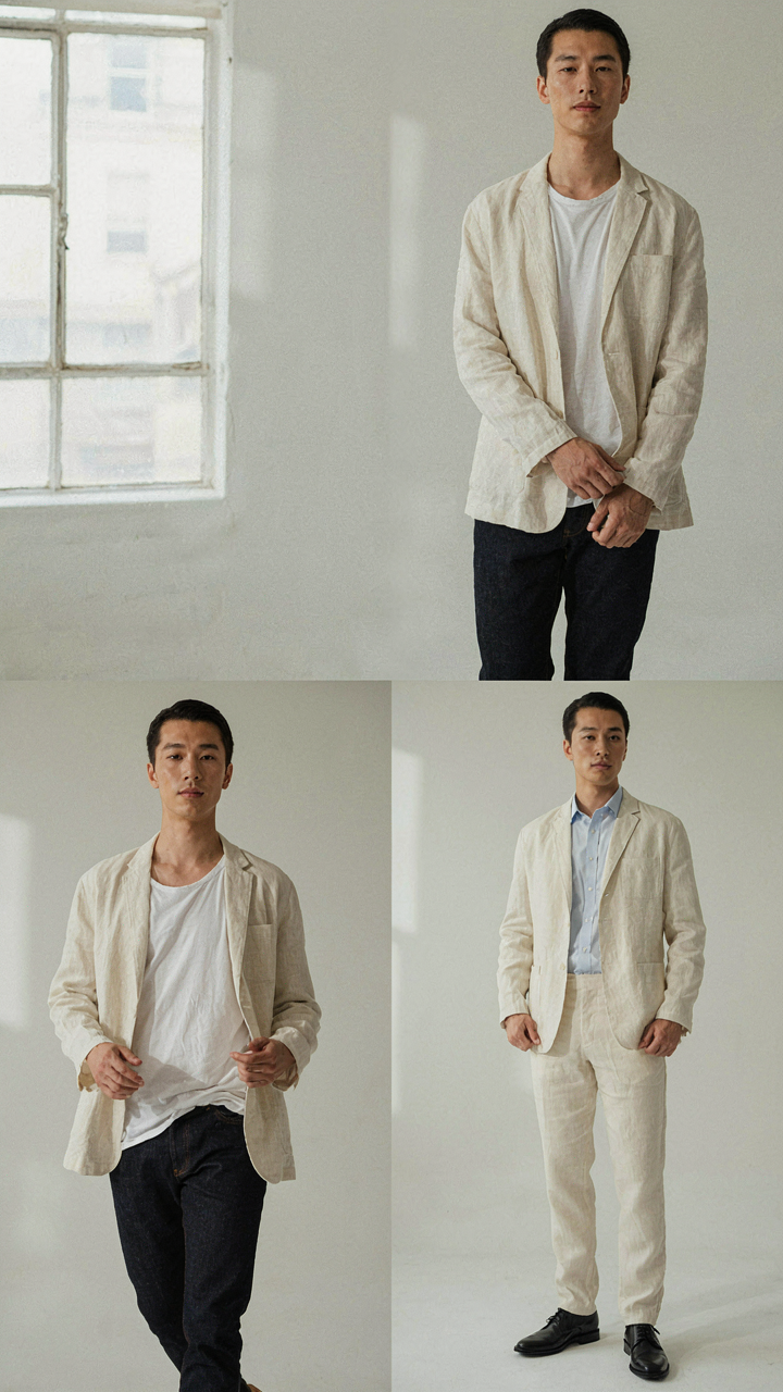 A linen blazer is styled casually and formally for different times of day.