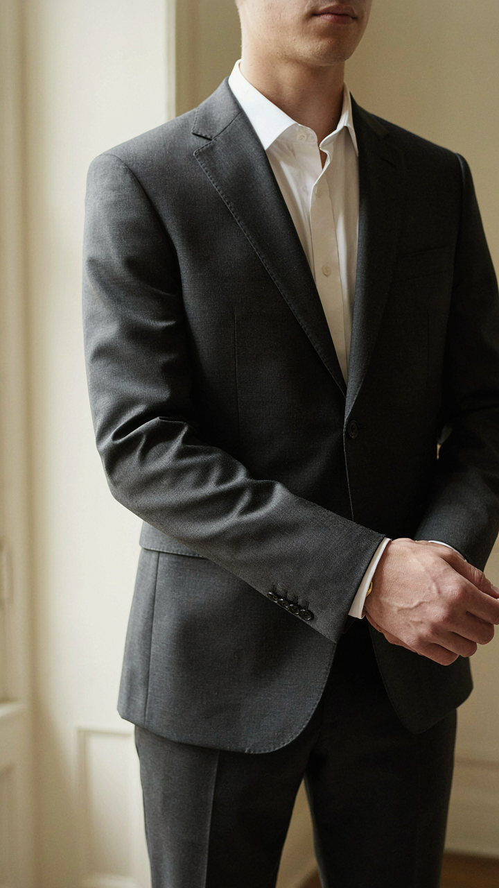 A hand adjusts the cuff of a perfectly tailored blazer.