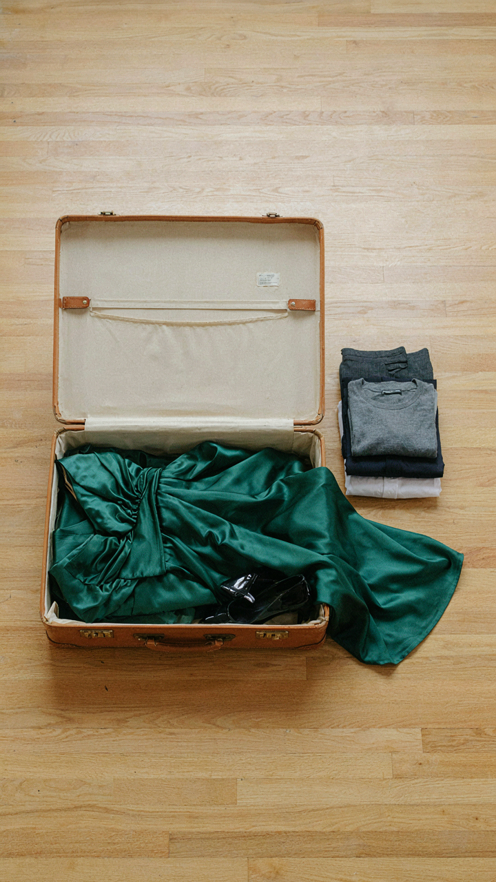 A single-use garment takes up too much space in an open suitcase.