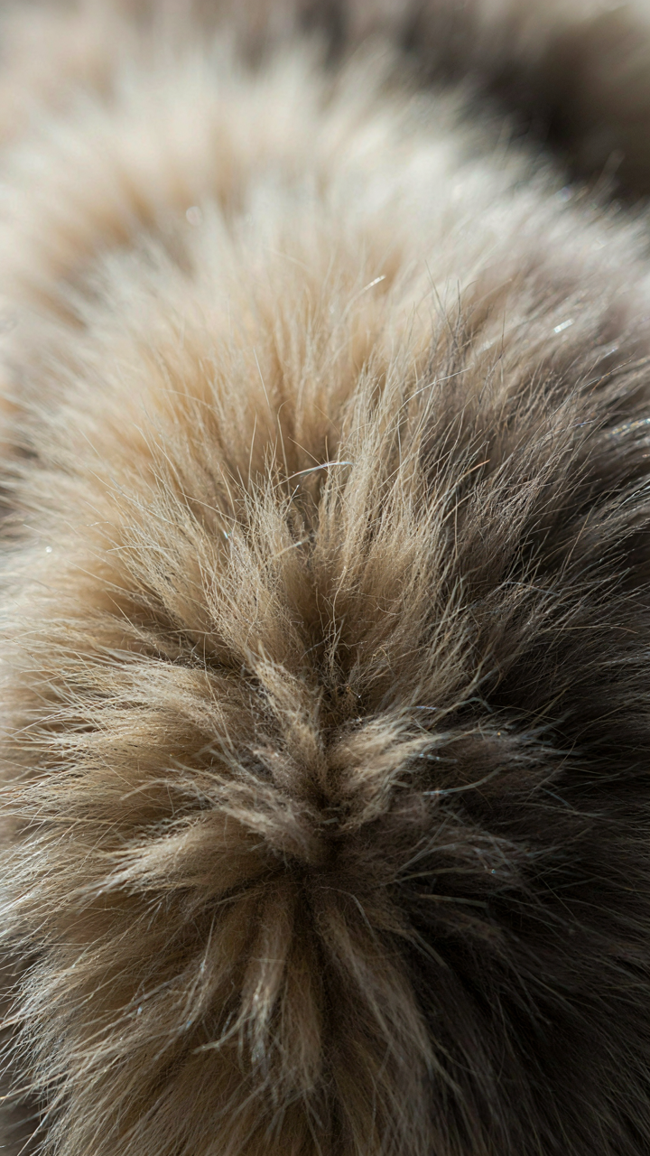 Close-up of high-quality faux fur fibers with varied textures.