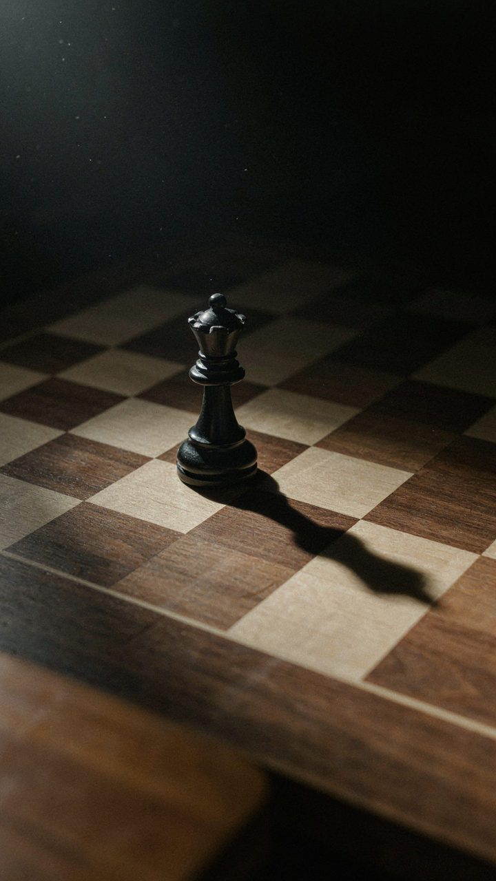 A spotlight highlights one chess piece on a board, showing strategic leverage.