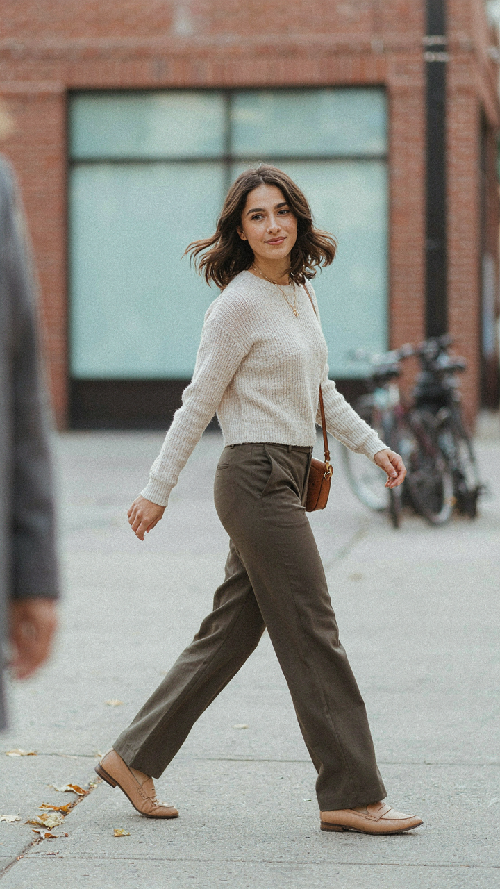 A person moves happily in an outfit that fits them well.