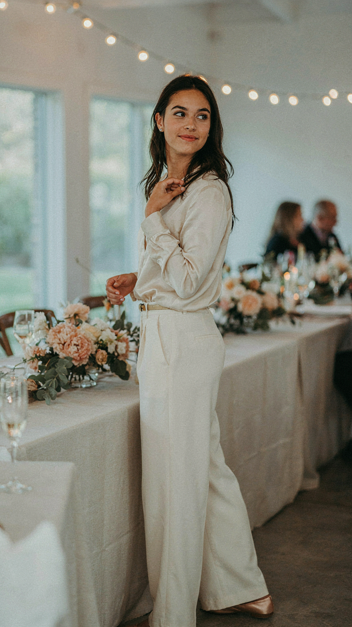 A person standing with good posture, wearing comfortable flats.
