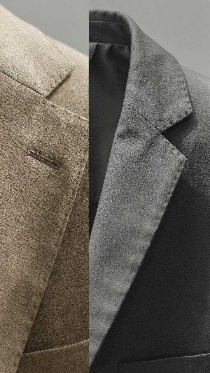 Close-up of durable stitching on a wool blazer compared to less refined seams on polyester.