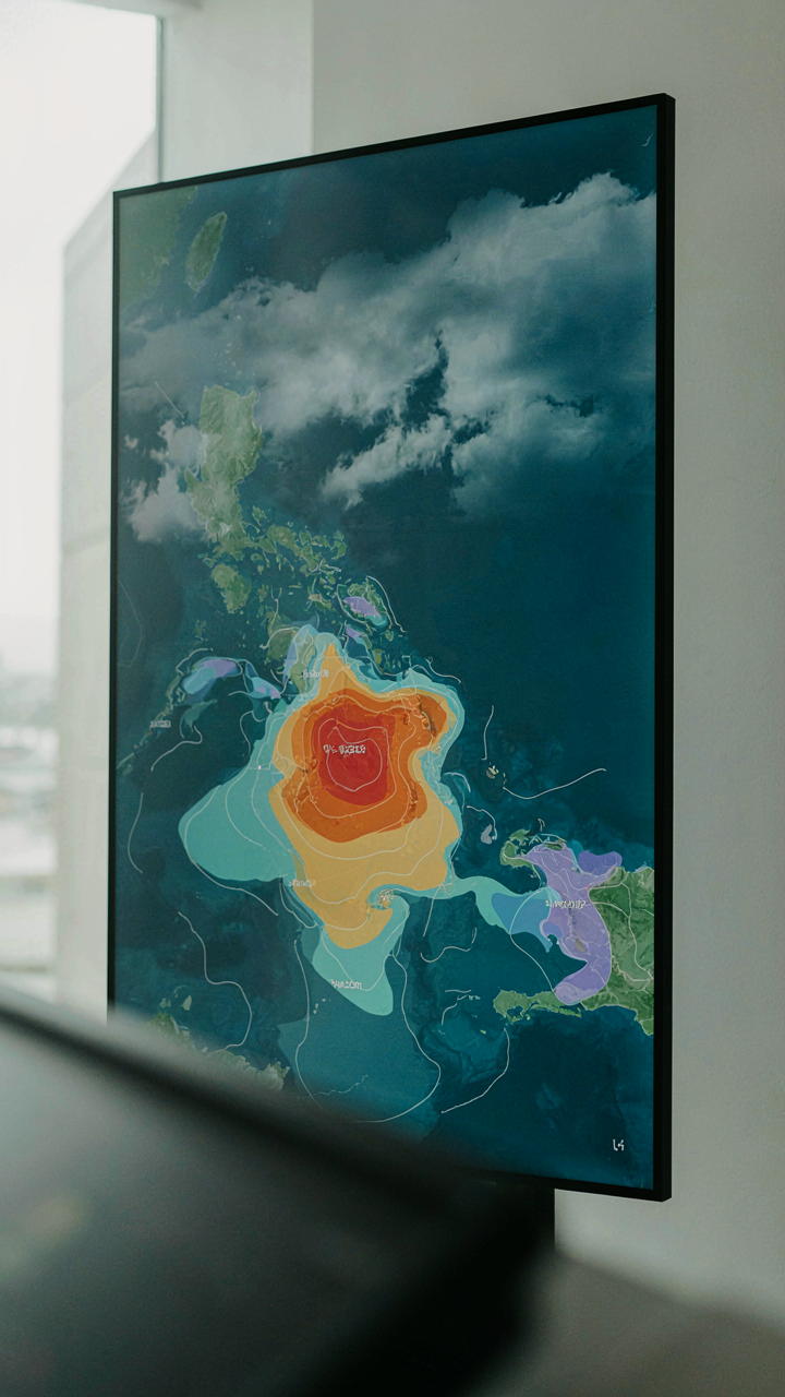 A weather map showing temperature and humidity bands for a tropical region.