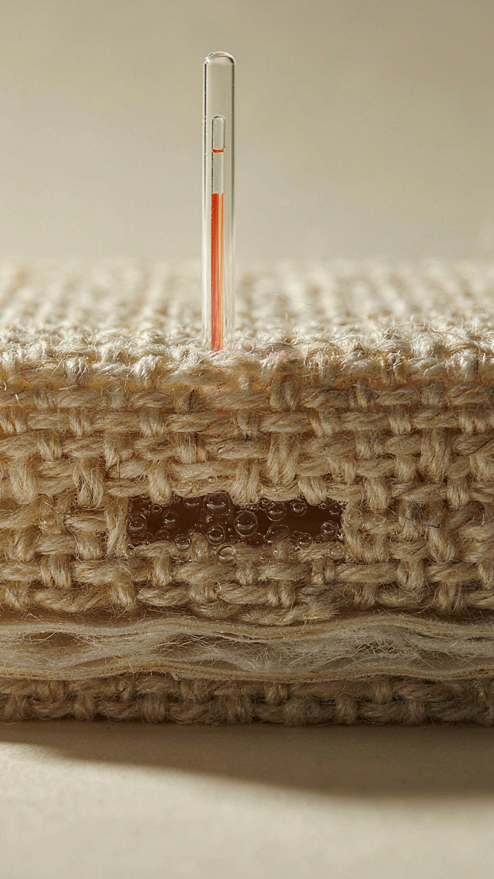 A scientific diagram shows fabric layers trapping air to keep warmth inside.