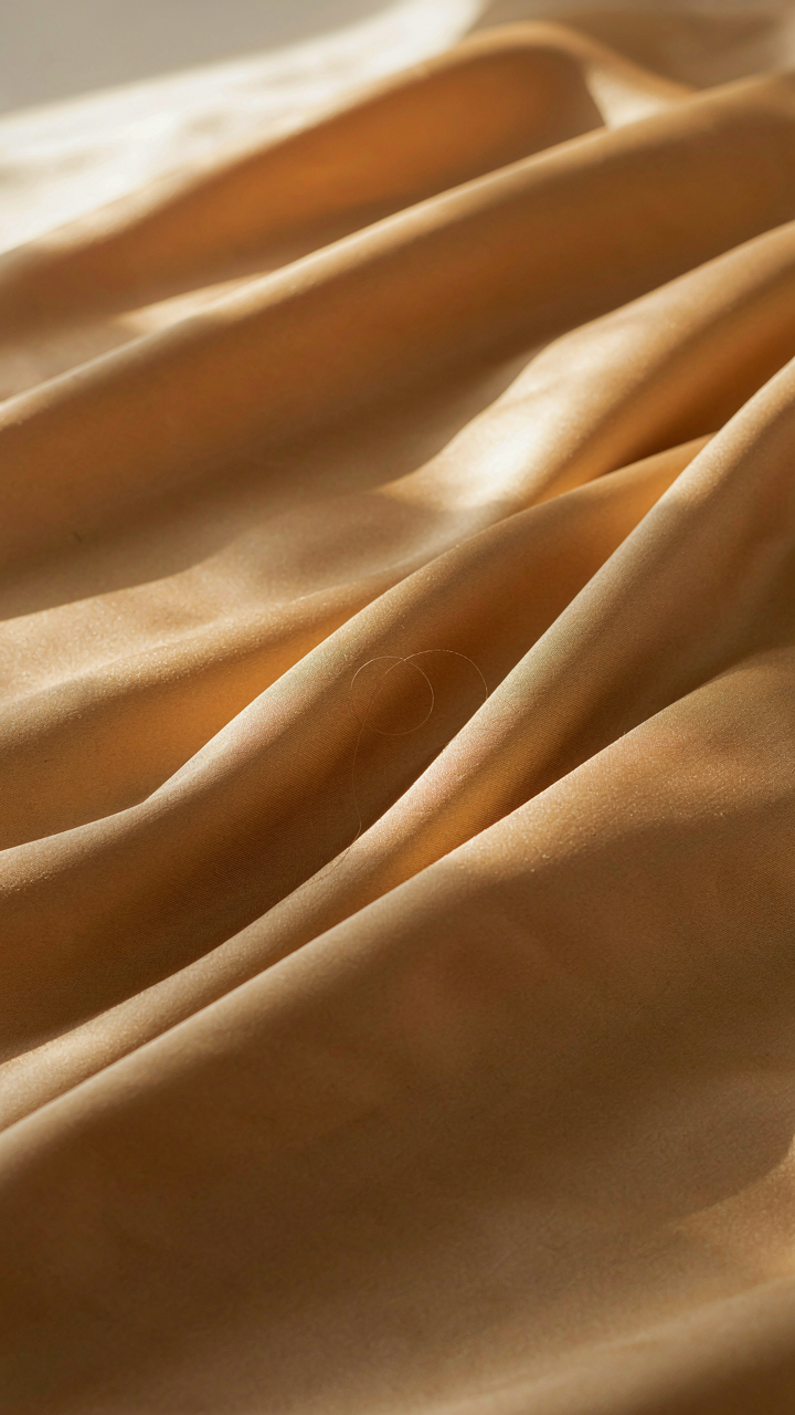 Close-up of draped silk charmeuse fabric, showing its sheen and fluid movement.