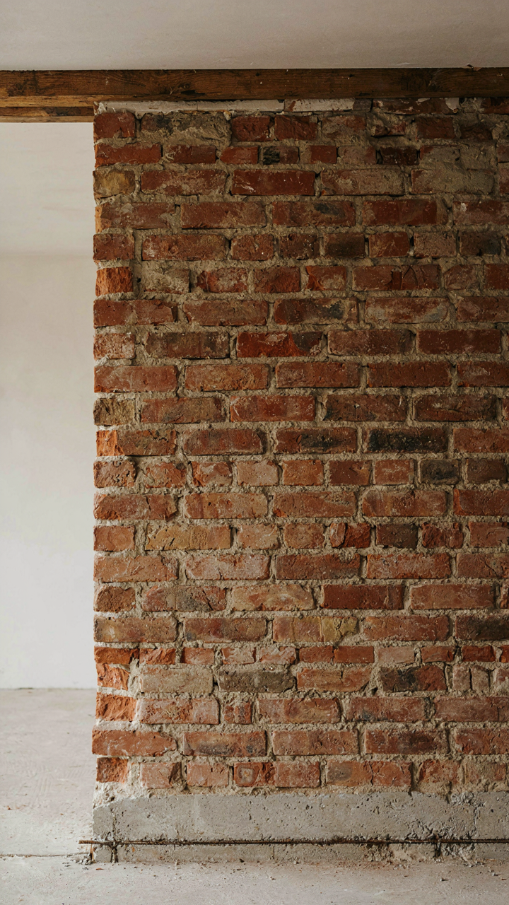 A cross-section of a sturdy brick wall, showing its layers.