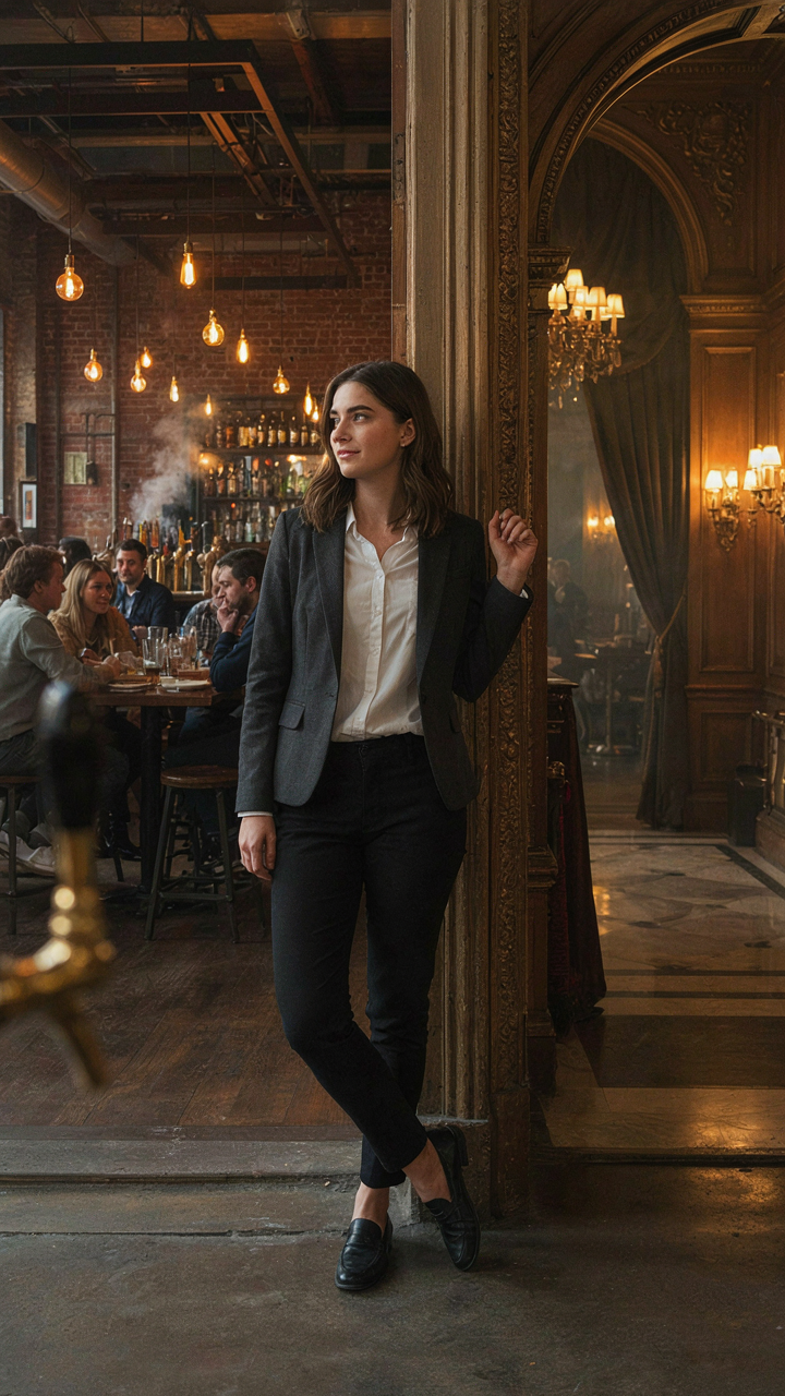 A person looks from a casual brewery to a fancy private club, showing different event settings.