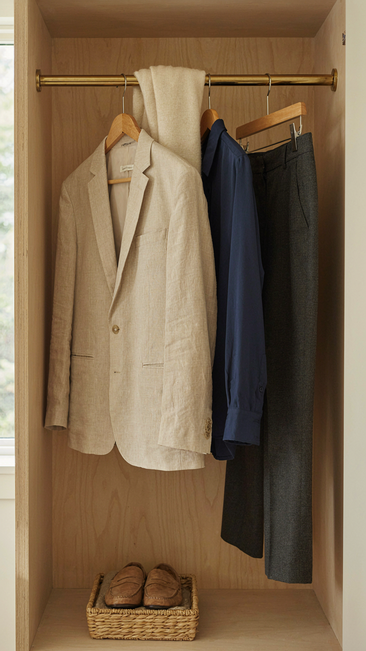 Three versatile garments in neutral colors, a capsule wardrobe for a river cruise.