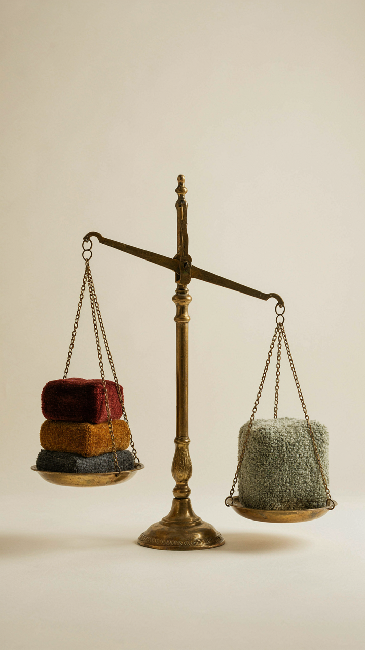 A balancing scale shows different-sized blocks in equilibrium.