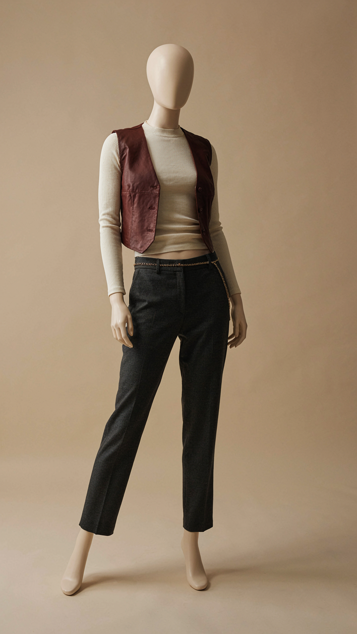 A mannequin shows strategic layering around torso and hips.